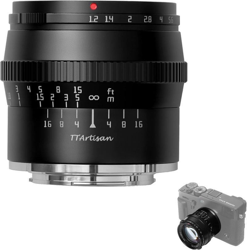 TTARTISAN 50mm F1.2 Objektiv APS-C MF für Fuji X Mount Kameras X-A1 X-A10 X-M1 X-M2 X-H1 X-T1 X-T10