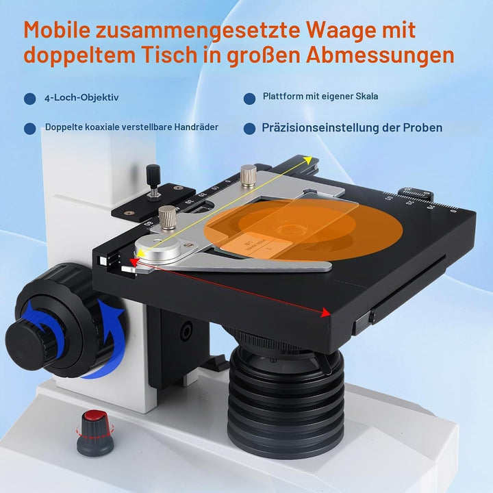 Trinokulares optisches Mikroskop, 40- bis 5000-fache Vergrösserung, wissenschaftliches Profimikrosko