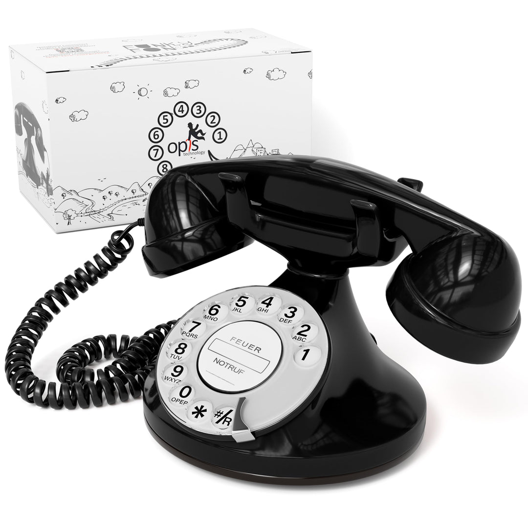 OPIS FunkyFon Cable: Retro-Telefon mit Wählscheibe in geschwungenem 1920er Stil mit elektronischer K