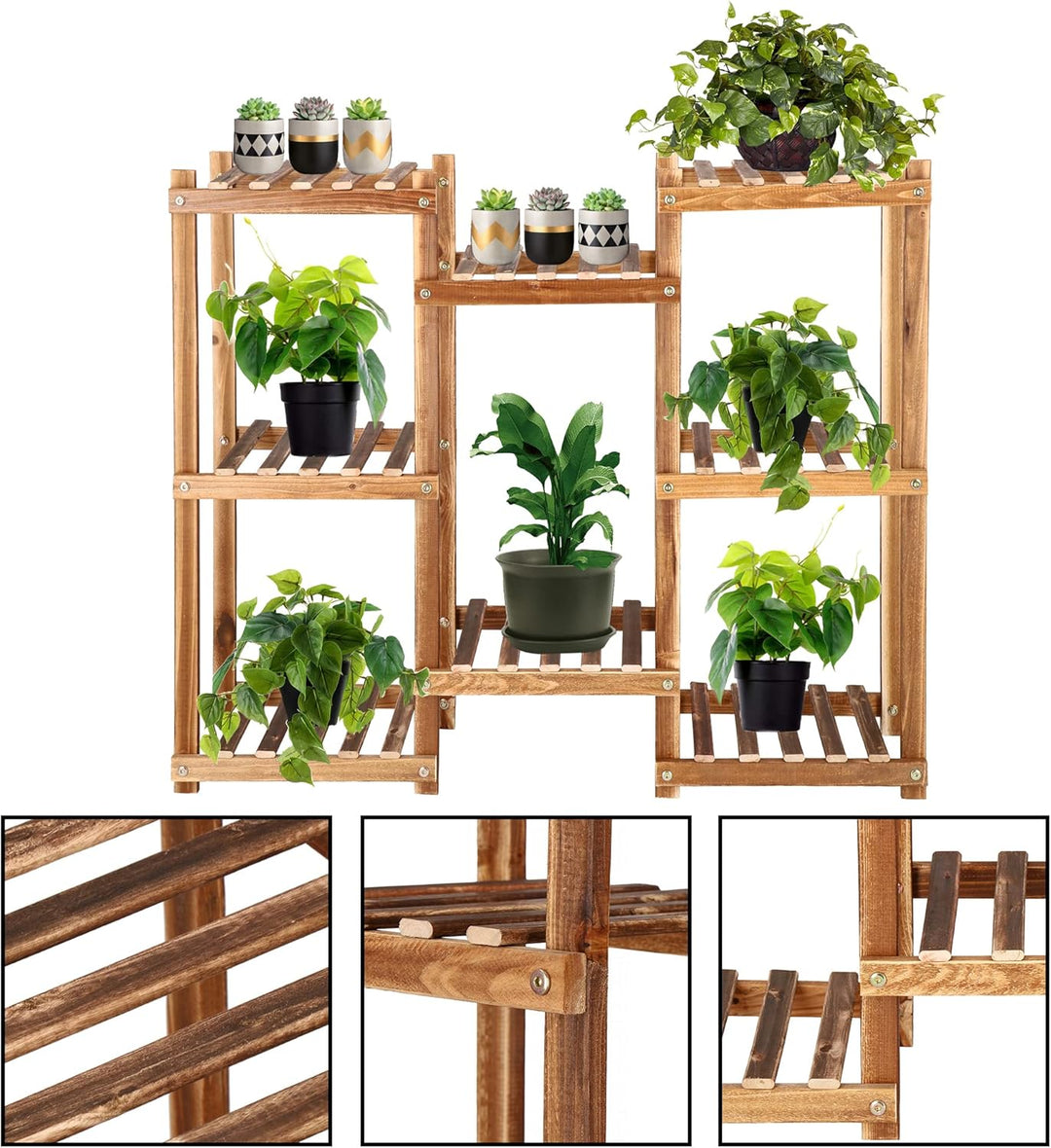 SPRINGOS Blumenständer Blumentreppe aus Holz 5 Ebenen Pflanzentreppe Pflanzenständer für Balkon Wohn