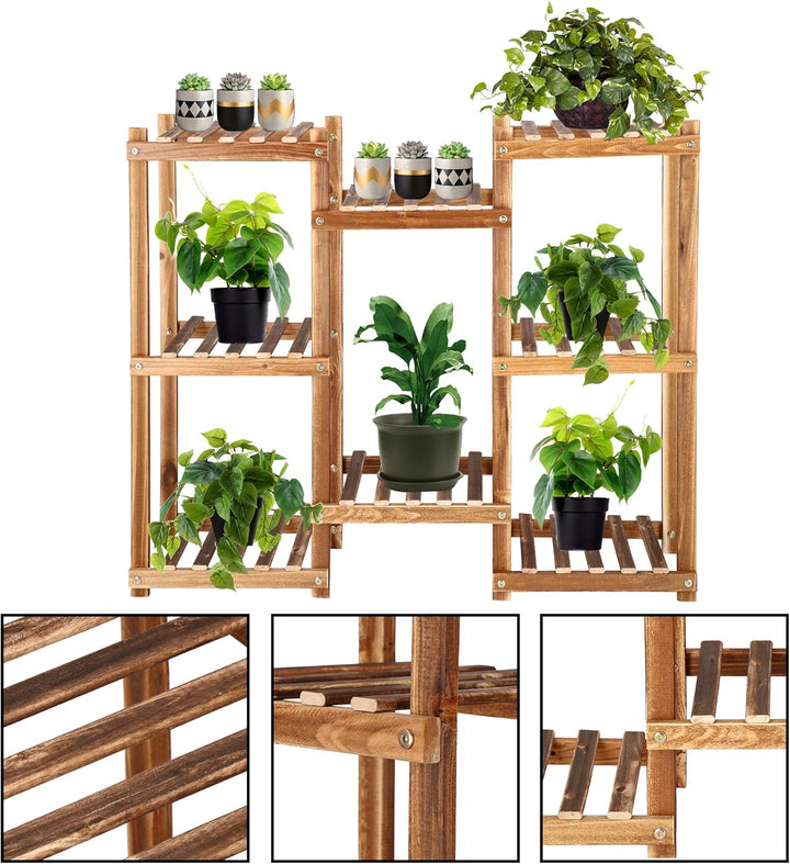 SPRINGOS Blumenständer Blumentreppe aus Holz 5 Ebenen Pflanzentreppe Pflanzenständer für Balkon Wohn