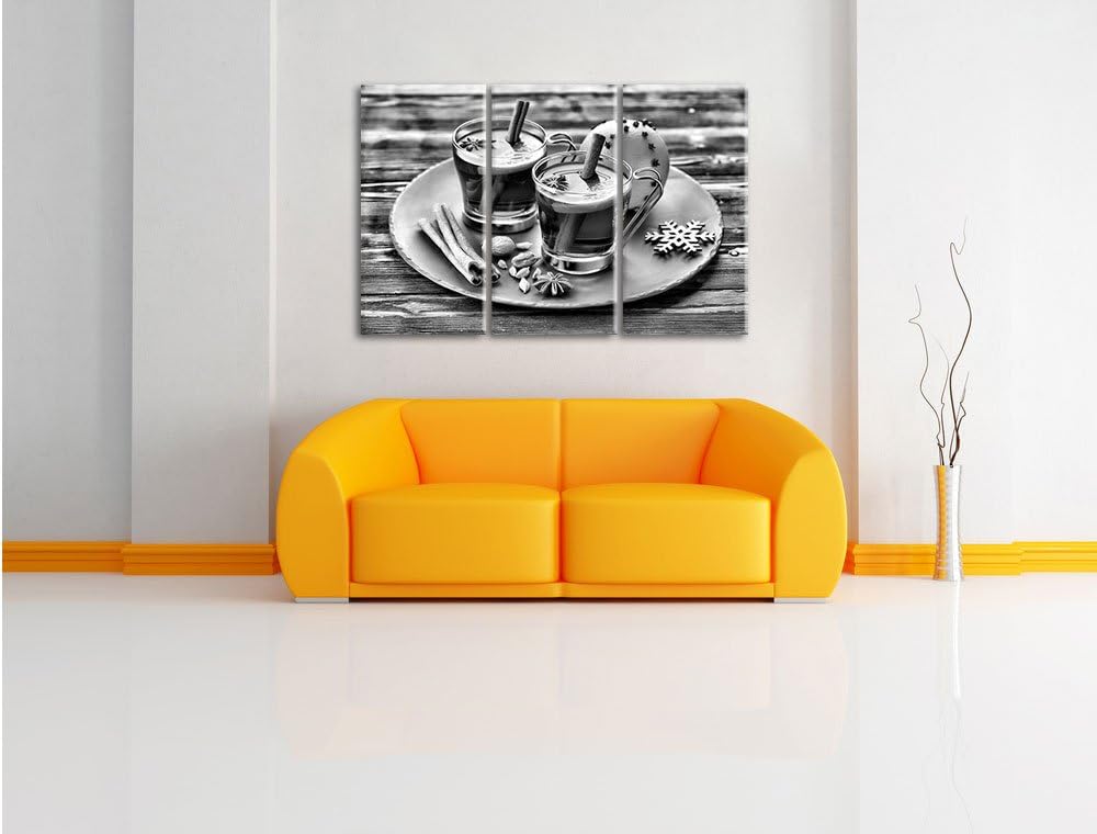 Pixxprint Monocrome, Aromatischer Glühwein mit Zimt 3-Teiler Leinwandbild 120x80 Bild auf Leinwand