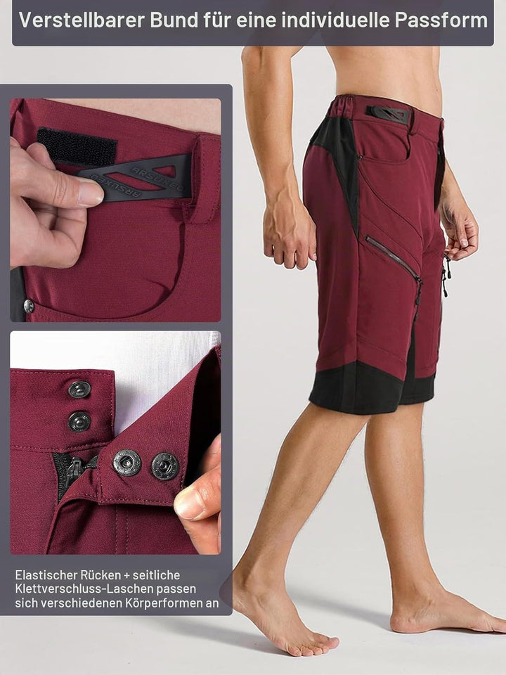 ARSUXEO Radhose Herren MTB Shorts Gepolstert Getrennte Unterhose Lose Fit Fahrradhose Wasserabweisen