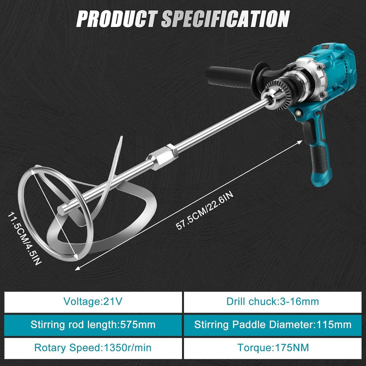 Akku Farbmörtelrührer Kompatibel mit Makita 18V Batterie, Brushless Rührwerk Zementmischer 2-Gang-Ge