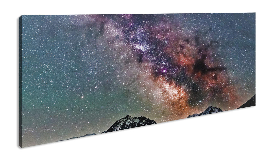 Hoch über den Bergen Panorama 80x40 cm als Leinwandbild, Motiv fertig gerahmt auf Echtholzrahmen, Ho