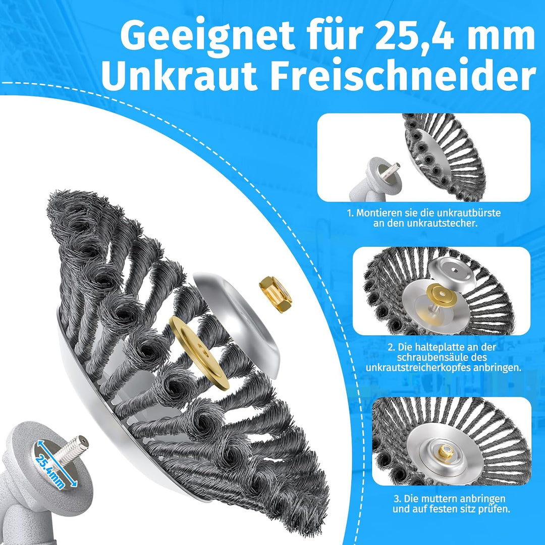 Unkrautbürste für Freischneider 150 x 25,4 mm StahlbüRste Unkrautbuerste Wildkrautbürste für Motorse