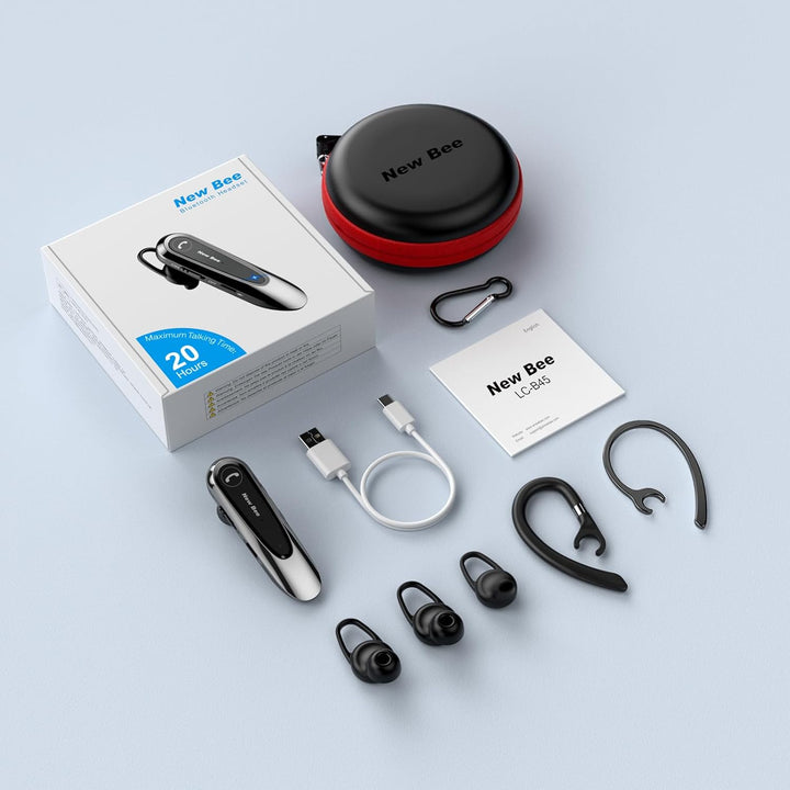 New Bee Bluetooth Headset Wireless Freisprech Telefon mit Dual Mic V5.0 Freisprech-Bluetooth-Ohrhöre