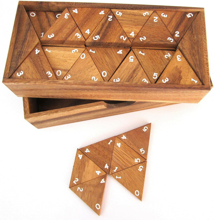LOGOPLAY Tridomino - Triomino - Dreieck-Domino - Legespiel - Gesellschaftsspiel aus Holz mit weissen
