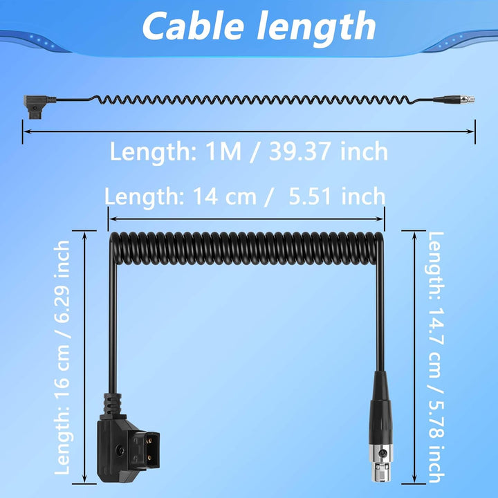 CERRXIAN Mini-XLR-4-Pin-Buchse auf D-Tap-Spiralstromkabel, Kamera-Monitor-D-Tap-Stecker auf 4-Pin-Mi