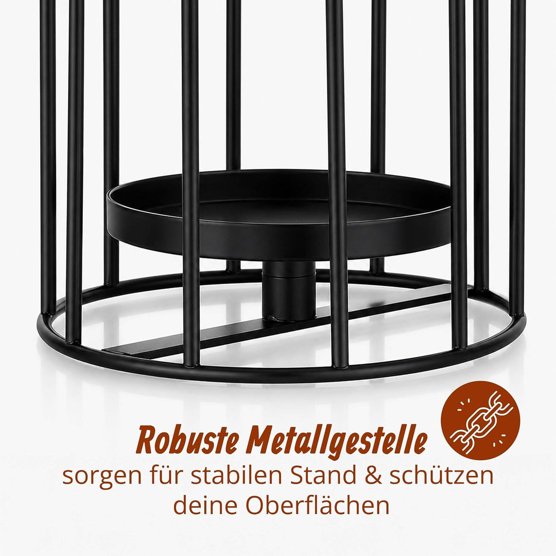 Relaxdays Windlicht 2er Set, transparent/schwarz | Glaszylinder mit Metallgestell, 2 Grössen, für St