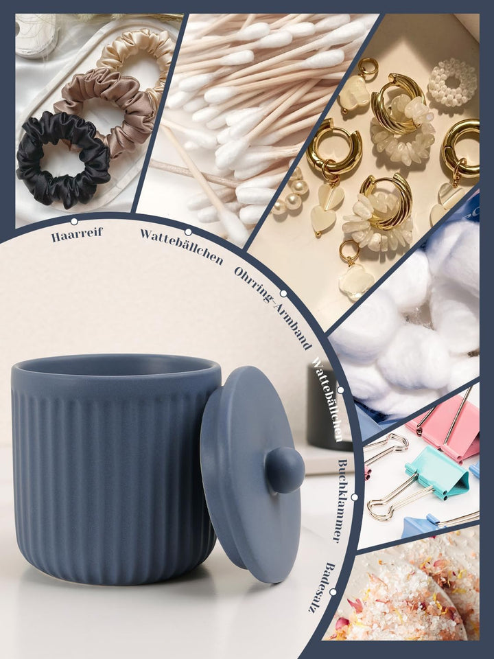 Badezimmer Set Blau, 4-teilig Keramik Bad Zubehör - 350 ml Seifenspender, Zahnputzbecher, Seifenscha