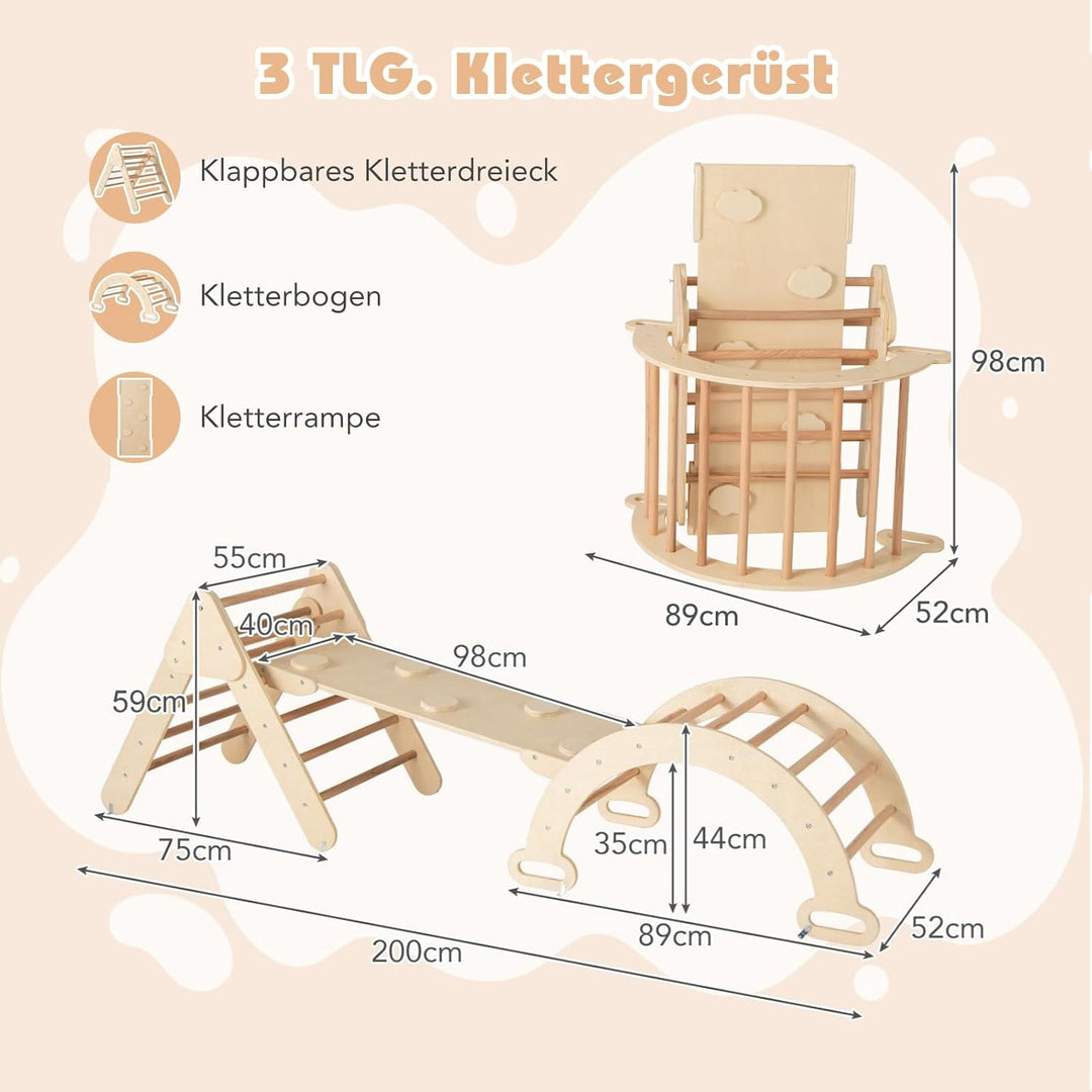 COSTWAY Kletterdreieck, Kletterbogen, Kletterdreieck mit Rutsche, inkl. doppelseitige Rampe, zum Kle