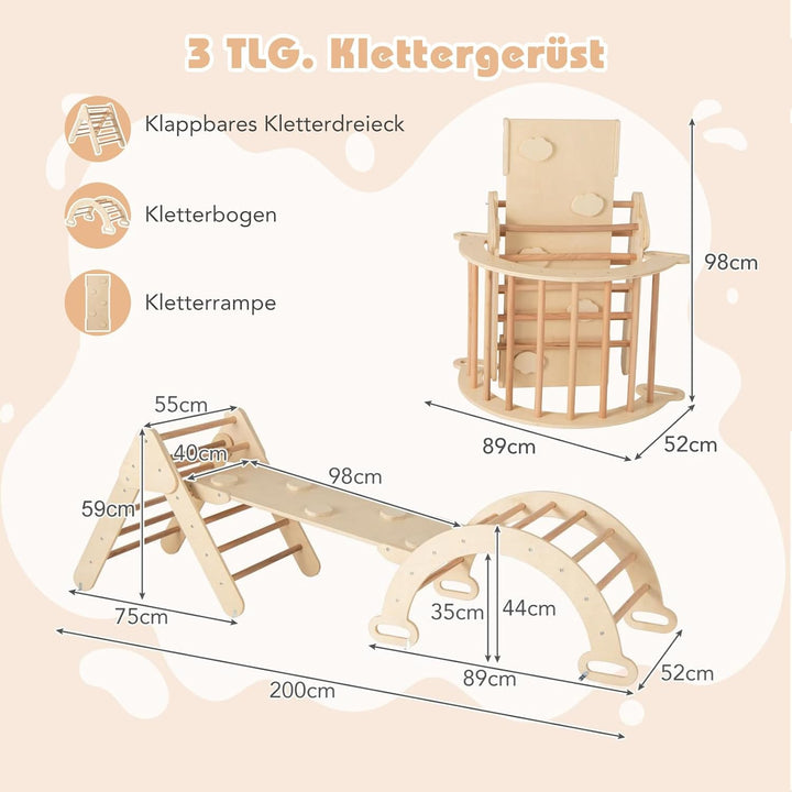 COSTWAY Kletterdreieck, Kletterbogen, Kletterdreieck mit Rutsche, inkl. doppelseitige Rampe, zum Kle