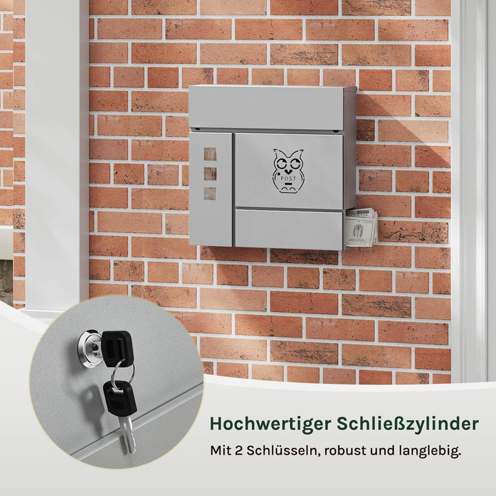 WOLTU XXL Briefkasten, Postkasten mit Zeitungsfach, Aufkleber gegen unerwünschte Werbung, Sichtfenst