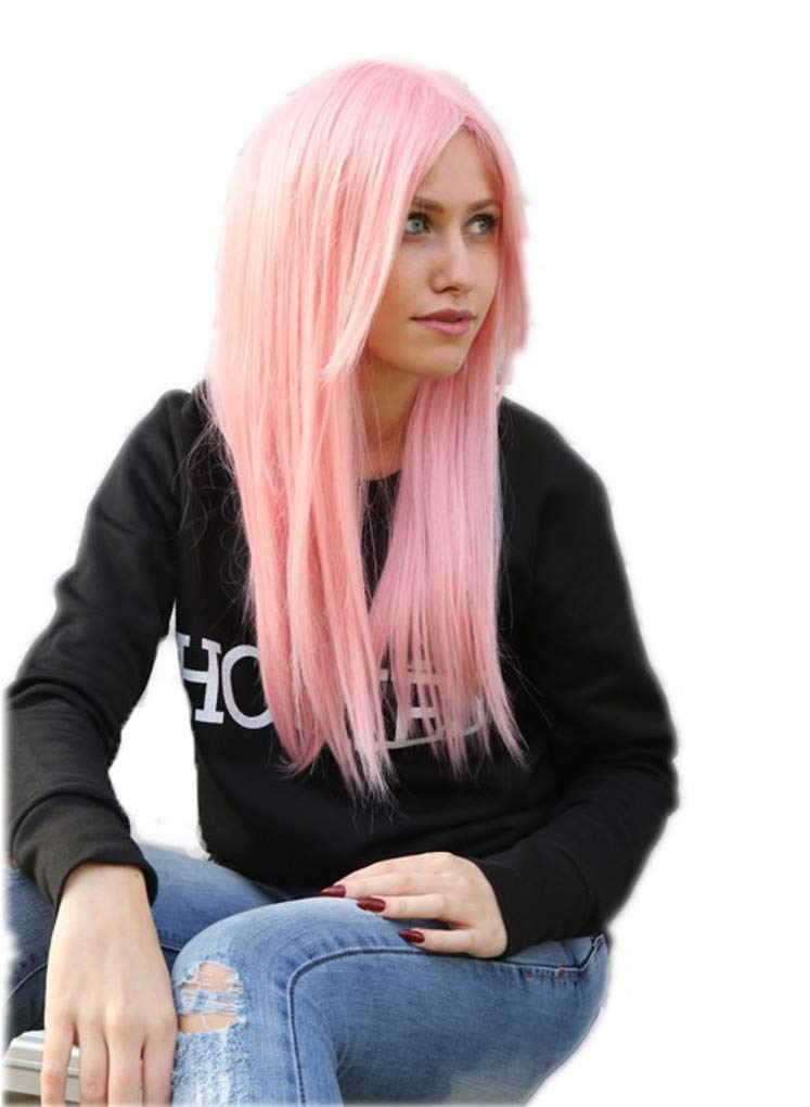 Prettyland Damen C018 Märchen lange Perücke Party Glatt 60cm Cosplay Mittellang Rosa Wig