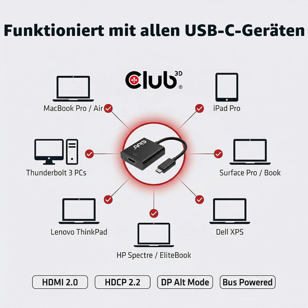 CLUB3D USB 3.1 Type C auf HDMI 2.0 UHD 4K 60HZ Aktiver Adapter - Kabelschnittstellen-/adapter (USB 3