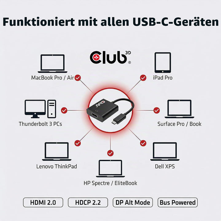 CLUB3D USB 3.1 Type C auf HDMI 2.0 UHD 4K 60HZ Aktiver Adapter - Kabelschnittstellen-/adapter (USB 3