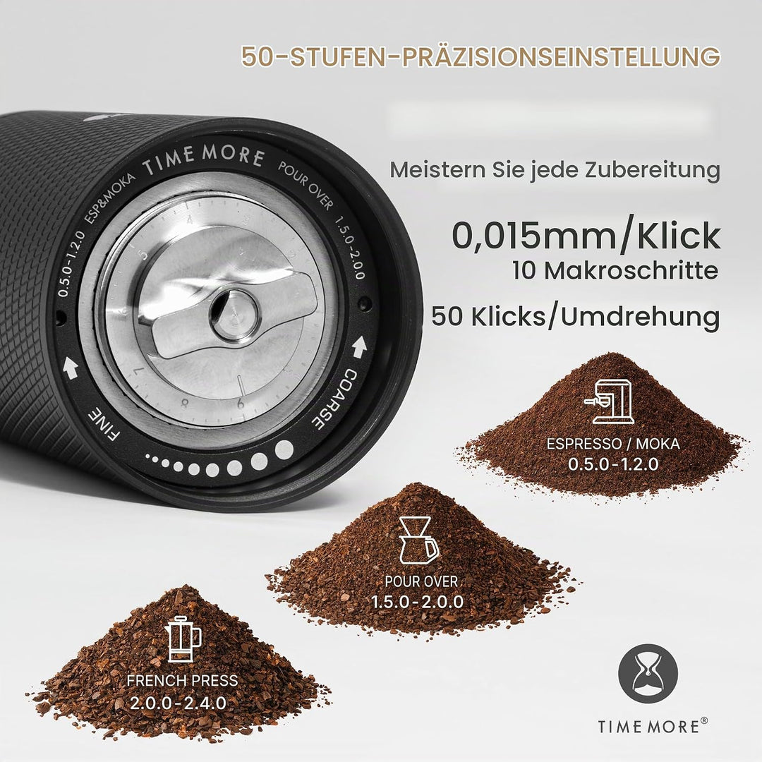 Timemore C5 ESP PRO Handkaffeemühle - 50 verstellbare Stufen, 42mm Edelstahl-Mahlwerk, Handkaffeemüh