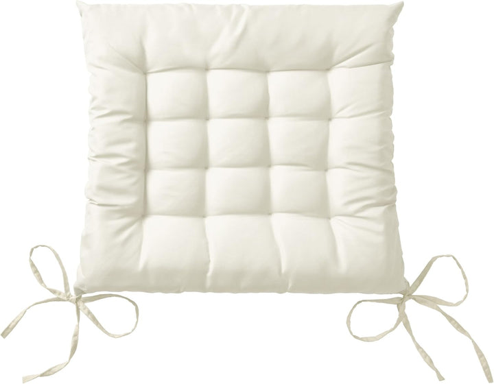 Beautissu 4er Set Stuhlkissen mit Bändern Indoor &amp; Outdoor Auflagen Stühle | 40x40 in Ecru mit 5cm P