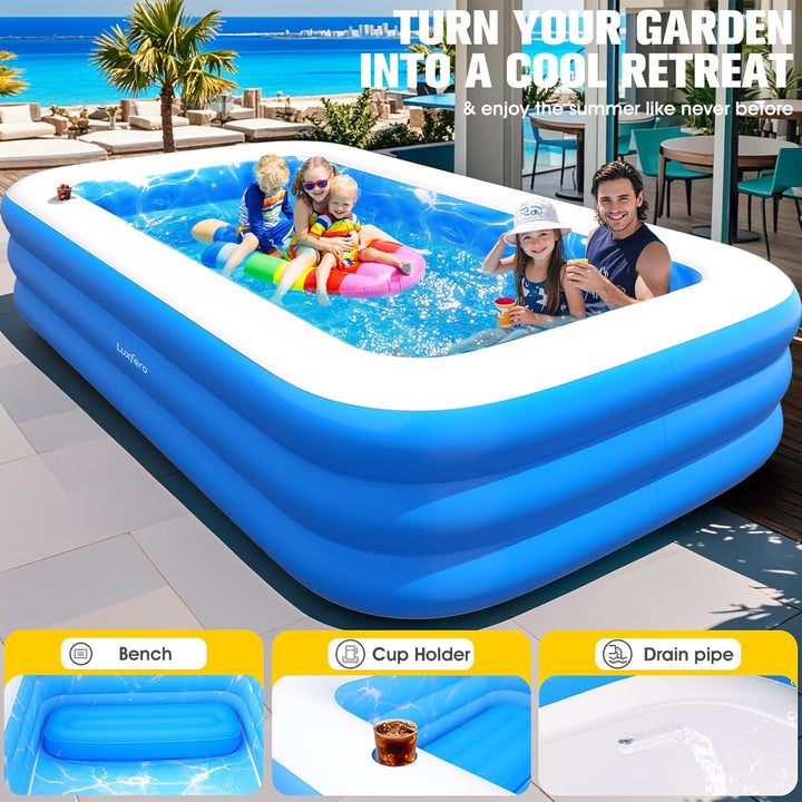 Luxfero Aufblasbarer Pool Erwachsene mit Sitz und Poolbeleuchtung, 280 x 160 x 50 cm Swimming Pool A