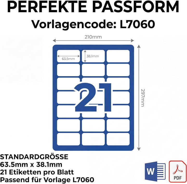 [2100 Etiketten] Etiketten Selbstklebend Bedruckbar A4 21 Pro Blatt | Adressetiketten Selbstklebend