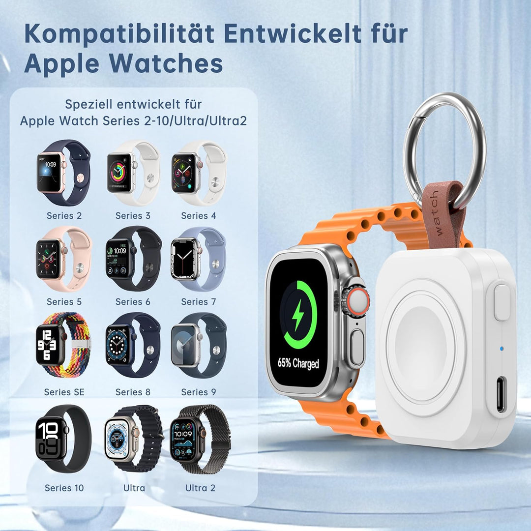 Tragbares Ladegerät für Apple Watch, iWatch-Ladegerät mit Schlüsselanhänger, 1200 mAh Magnetisches i
