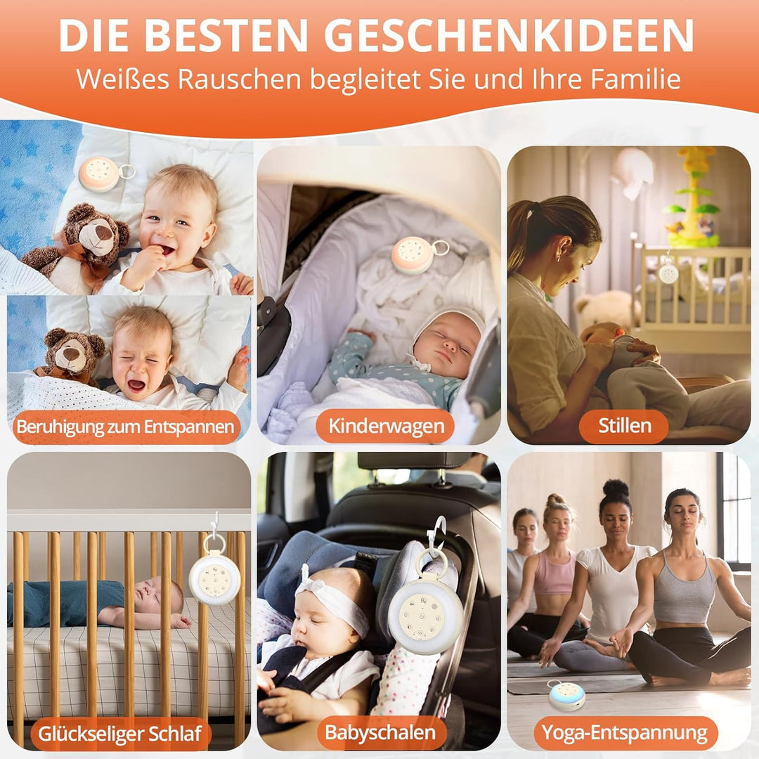 FUNYKICH White Noise Machine Baby, Tragbare Einschlafhilfe Weisses Rauschen Erwachsene mit 2 Aufnahm