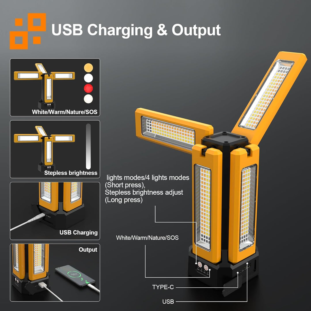 iodoo Solar-Akku LED Baustrahler mit Stativ, 13200mAh Kapazität Akku, 8000 Lumen Helligkeit LED Stra