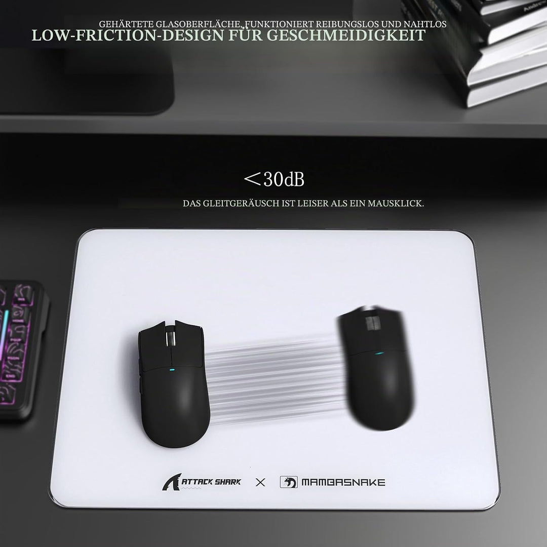 ATTACK SHARK CM05SE Gaming-Mauspad Aus Gehärtetem Glas, Ultraglatte Oberfläche, 9H Gehärtetes Glas,
