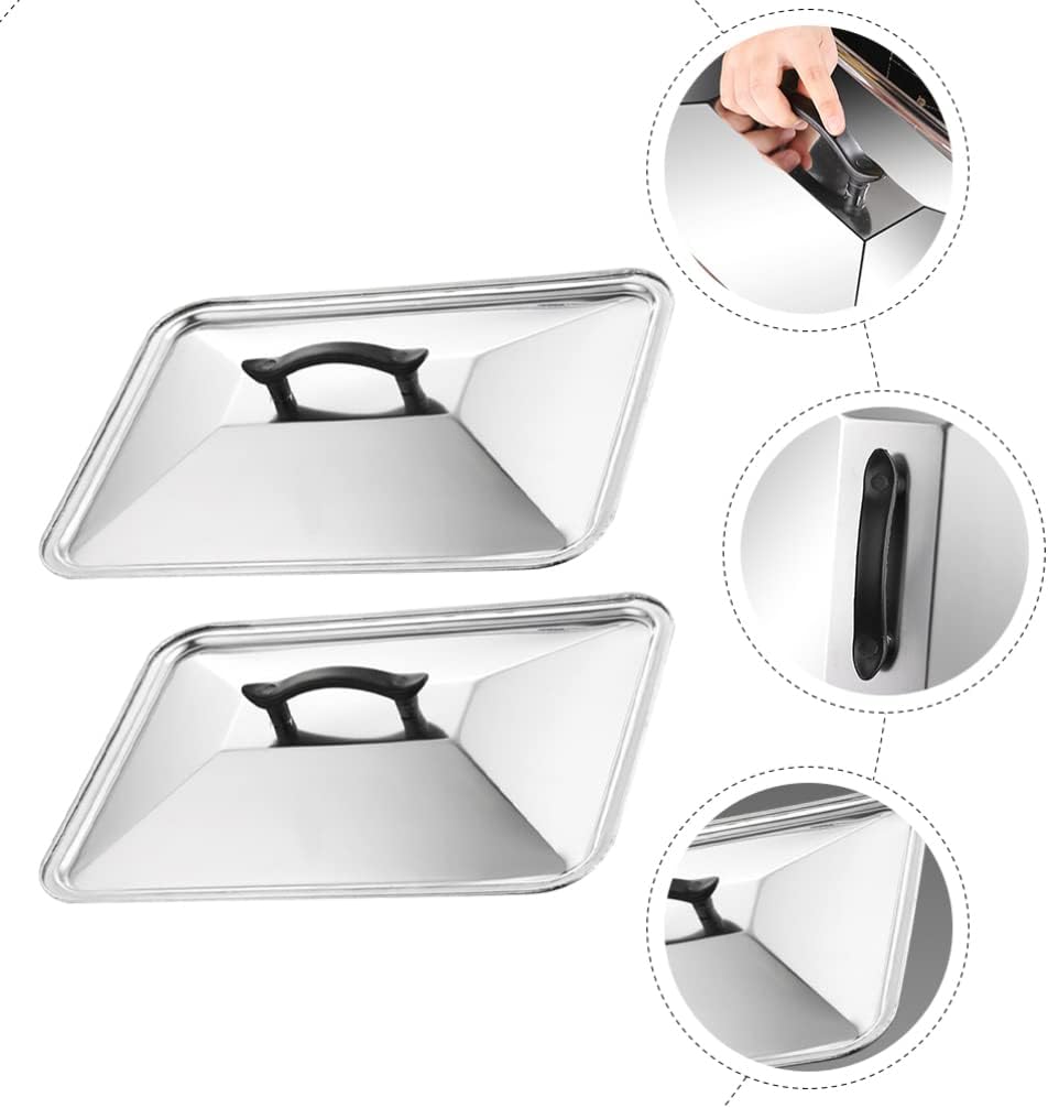 2 Stücke Bratpfannen Abdeckung Edelstahl Grillpfanne Deckel Pfannendeckel Rechteckig Universal Topfd