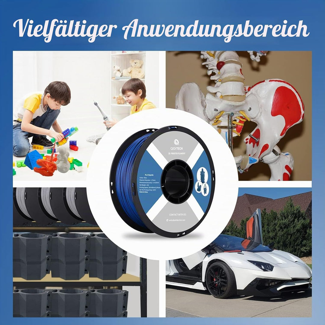 QIDI TECH PLA Rapido Filament 1.75mm, 3D Drucker Filament PLA, geeignet für Hochgeschwindigkeitsdruc