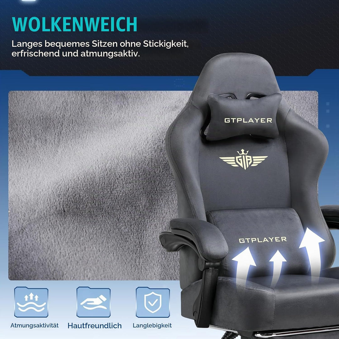GTPLAYER Gaming Stuhl, Atmungsaktiver Bürostuhl, bürostuhl ergonomisch, Hochwertiger - Stoff, Ergono