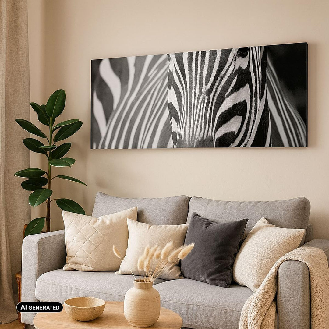 Wandbilder Dekoration Wohnzimmer Tiere Zebra gestreift Panorama Bilder auf Leinwand 120x50cm Leinwan