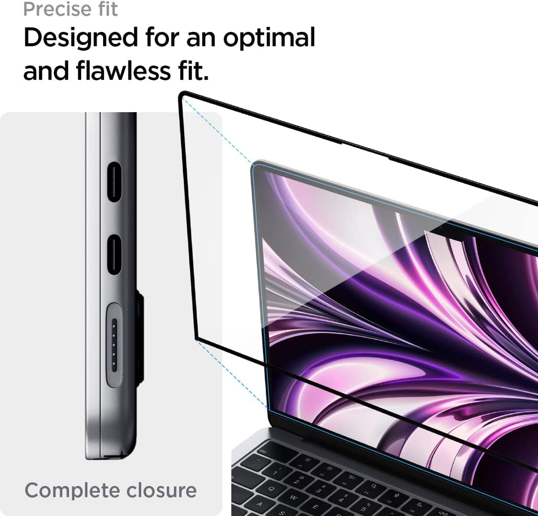 Spigen Glas.tR Slim Displayschutz für MacBook Air 13.6 Zoll mit M3/M2 Chip (ab 2022), Kristallklar,
