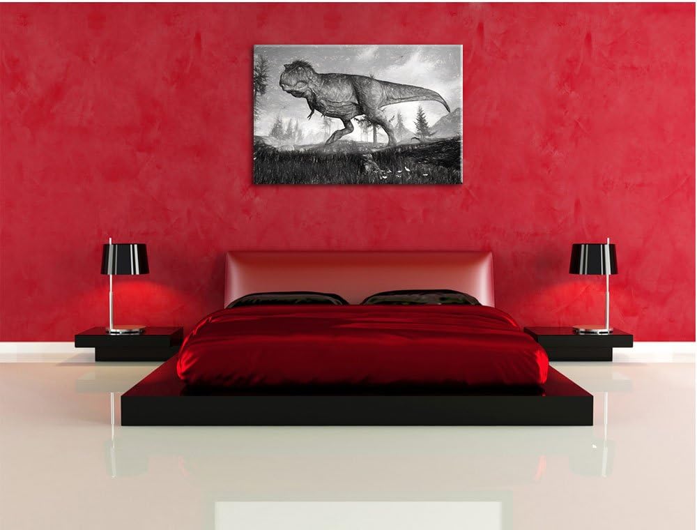 Pixxprint T-Rex Dinosaurier in der Natur als Leinwandbild/Grösse: 100x70 / Wandbild/Kunstdruck/ferti
