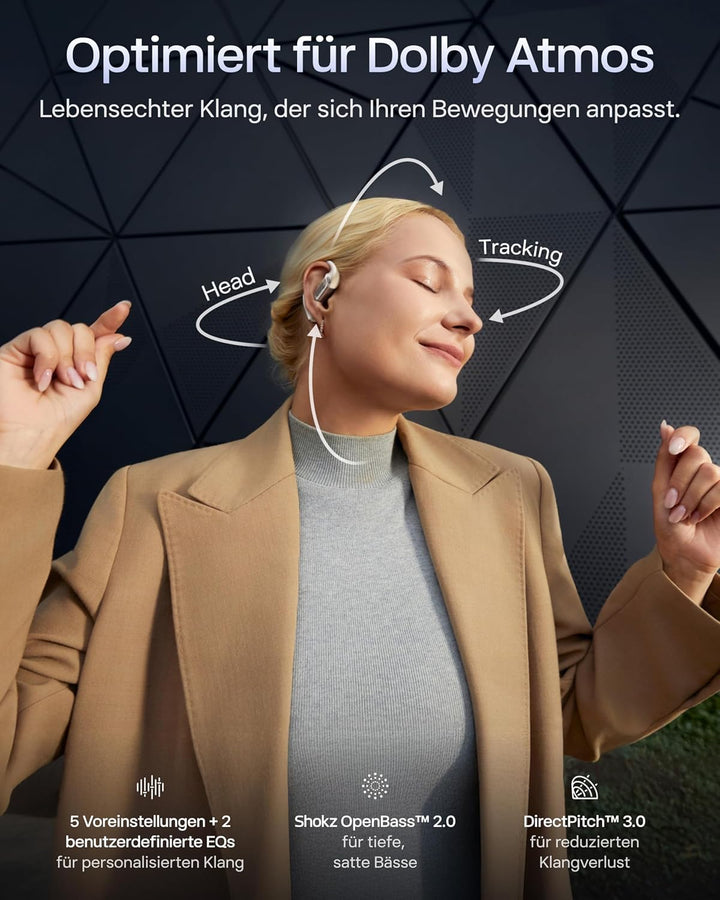SHOKZ OpenFit Pro Open-Ear-Kopfhörer mit Open-Ear Geräuschreduzierung, Optimised for Dolby Atmos, Ti