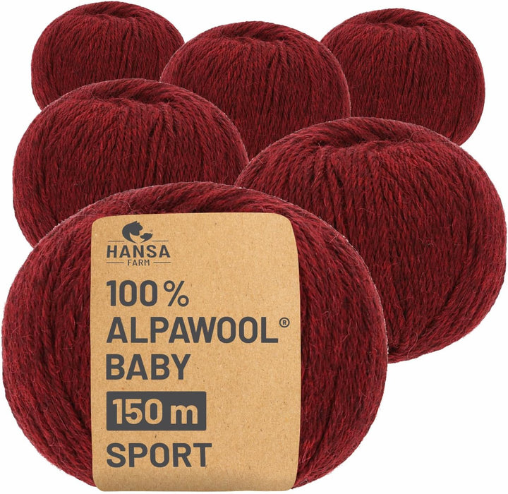 HANSA-FARM | 100% Baby Alpakawolle in 50+ Farben (kratzfrei) - 300g Set (6 x 50g) - weiche Alpaka Wo