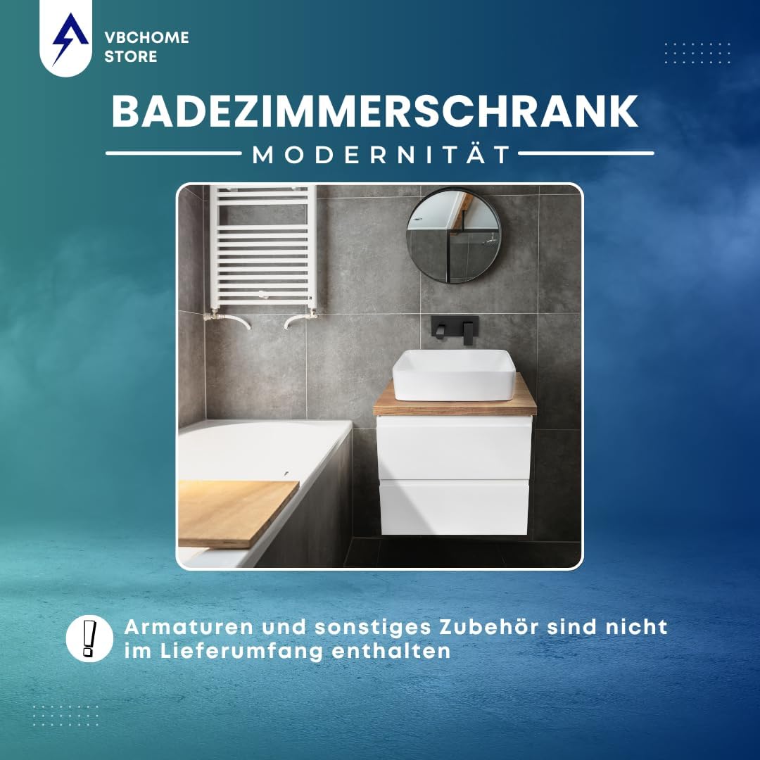 VBChome Badmöbel 50x40 cm Weiss Aufsatzwaschbecken ohne Hahnloch 48x37 cm Aufsatzwaschtisch Waschbec