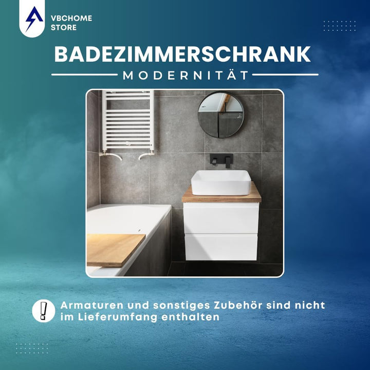 VBChome Badmöbel 50x40 cm Weiss Aufsatzwaschbecken ohne Hahnloch 48x37 cm Aufsatzwaschtisch Waschbec