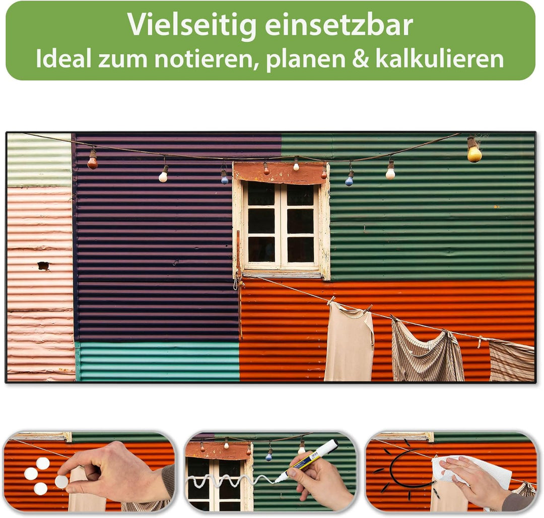 banjado Magnettafel schwarz 78 x 37cm / Magnetwand Metall/Magnetpinnwand als Memoboard/Pinnwand Magn