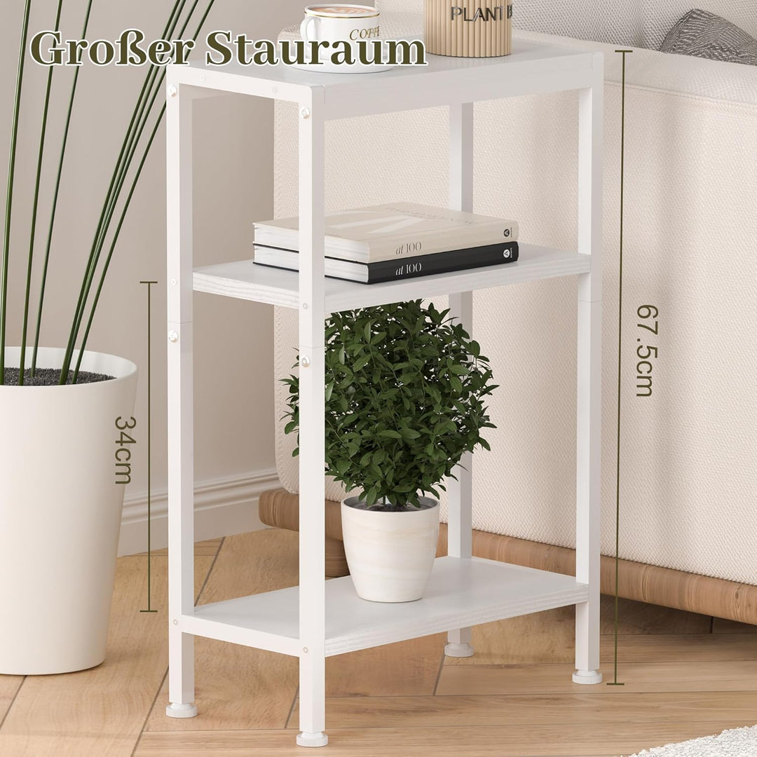 Schmaler Beistelltisch, Nachttisch, Kleiner Tisch, 3 Ablagen Nachttisch Schmal mit Stauraum, sofa be