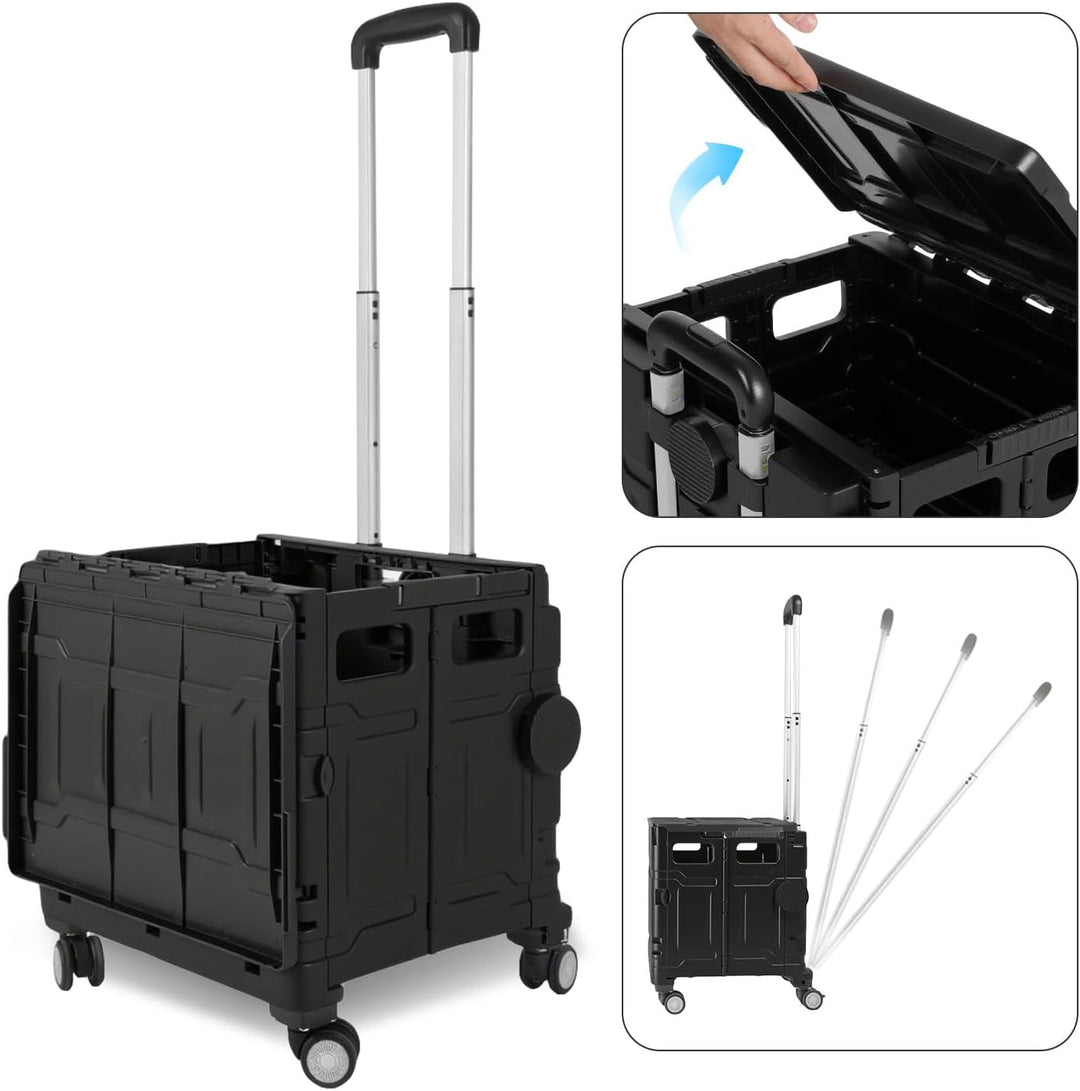 Faltbarer Einkaufswagen 45L mit Deckel, 2-Rad Trolley, höhenverstellbarer Griff, 40kg Traglast, Tran