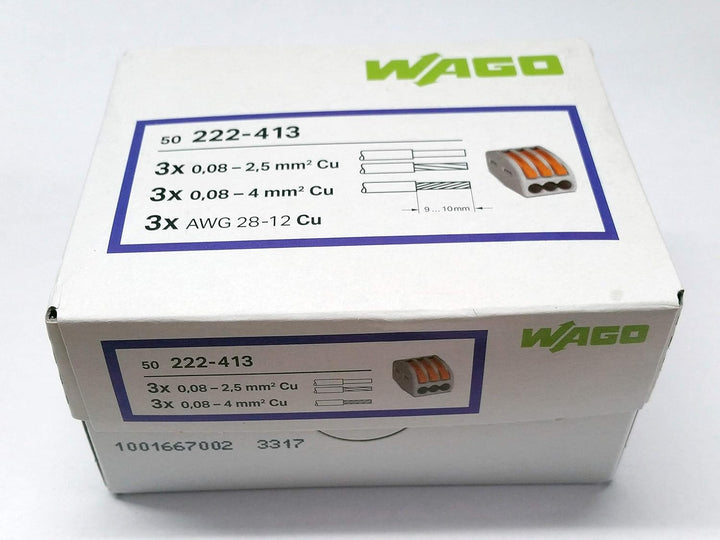 WAGO 222–413 3 Leiter-Terminalblock mit Hebel, 4 mm maximale, 100 pack, 100, 100
