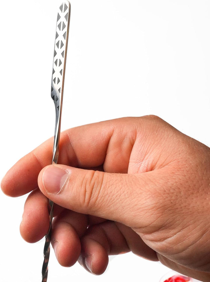 Kidia Barlöffel Geometric Lines 40 cm – Professioneller Bar Spoon aus 304 Edelstahl mit 1/2/3 ml Dos