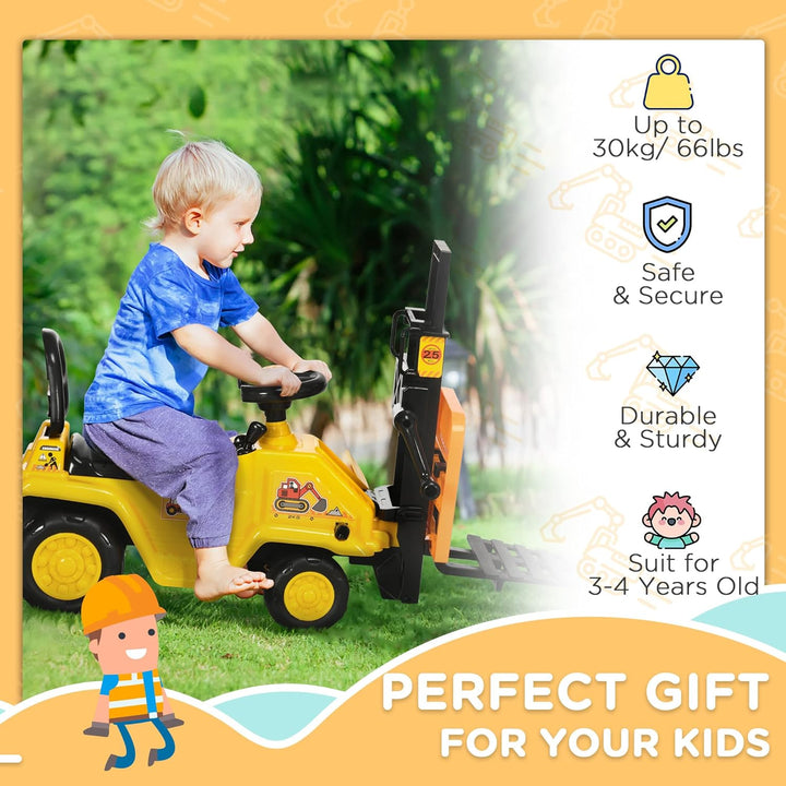 HOMCOM Traktor für Kinder von 3-4 Jahren mit Gabelstapler, Knopf für Geräusche und versteckter Staur