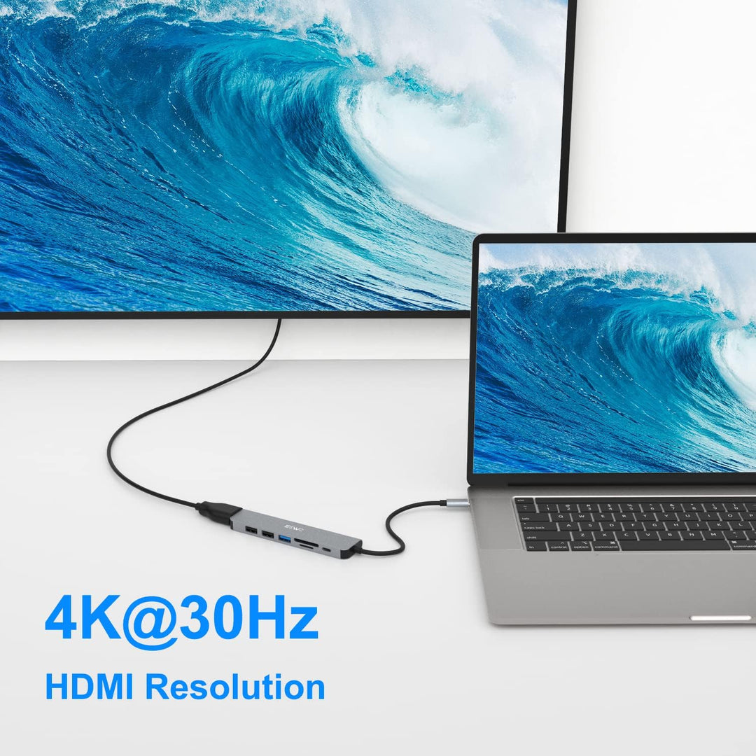 JESWO 7-in-1 USB-C-Hub mit HDMI 4K, USB 3.0, 2 USB-Ports 2.0, SD/TF-Kartenleser, 100 W PD, Multi-Por