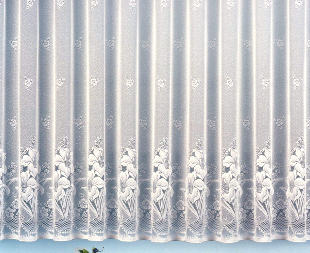 Gardine Vorhang Jacquard Store mit Bleiband für schönen Fall weiss schönes Blumenmuster allover mit