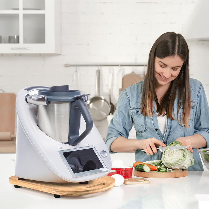CHEPULA Gleitbrett für Thermomix TM6 / TM5, Premium Bambus Brett für Thermomix mit Rollen, Schnelles