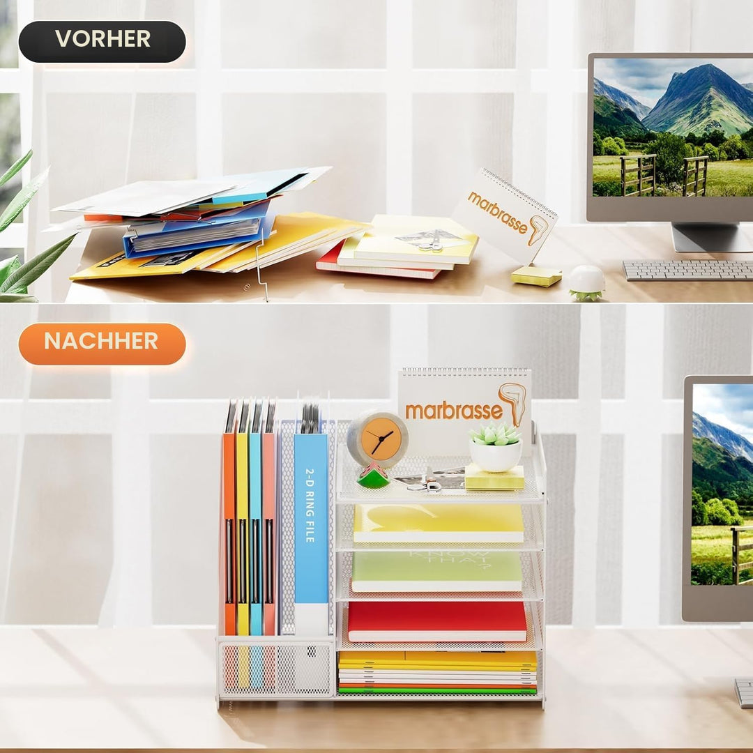 Marbrasse Schreibtisch Organizer mit Aktenhalter,5 Ebenen Papier Briefablage,Schreibtisch Netz Ablag