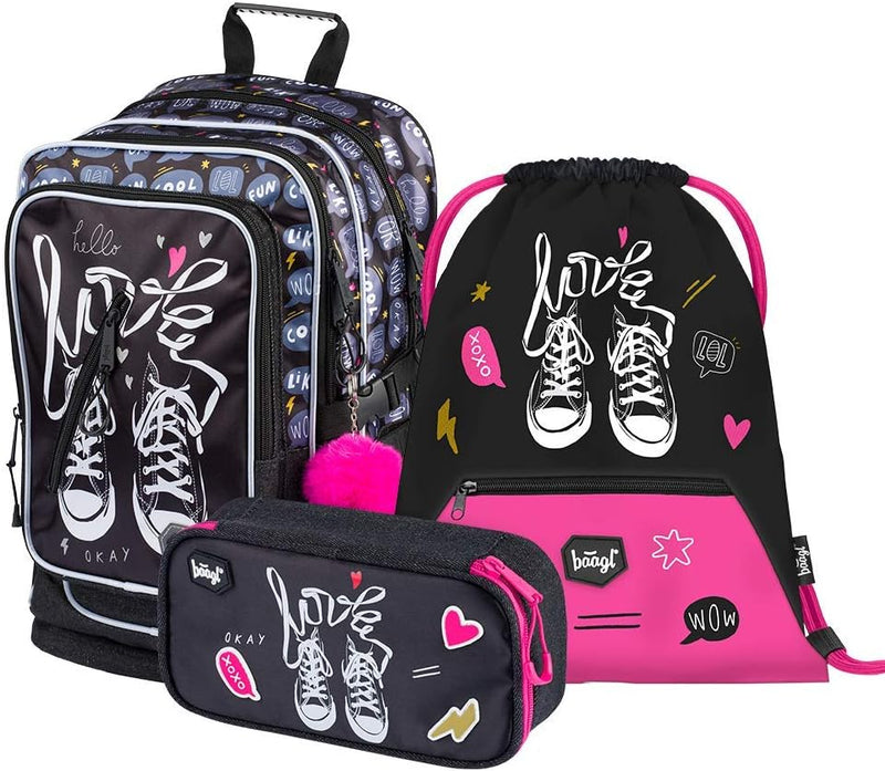 Schulrucksack Set Mädchen 3 Teilig - Schultasche ab 3. Klasse - Grundschule Ranzen mit Brustgurt - E